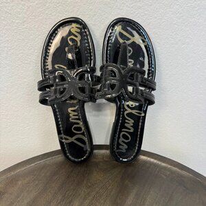 Sam Edelman Carter Women's Slides Slip On Flat Sandal Patent Leather Black Sz 6